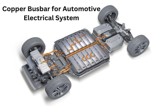 A schematic of an electric vehicle drivetrain featuring advanced busbar technology for optimized energy transfer and system integration.